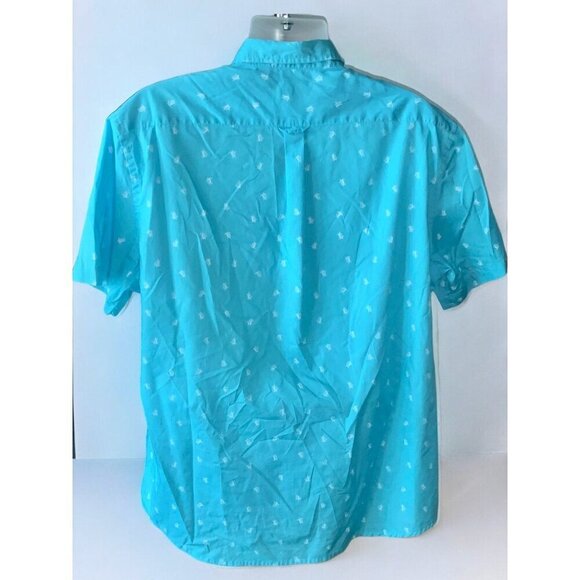 Izod Advantage Button Down Short Sleeve Shirt Turquoise White Turtle Print 2XL - Picture 6 of 8